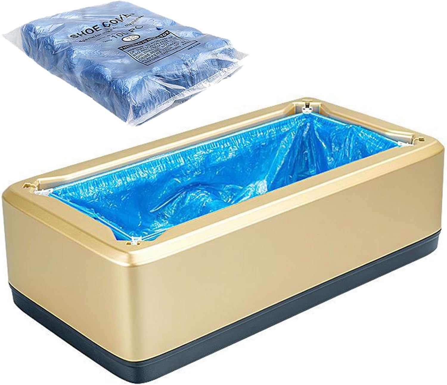 Automatic Shoe Cover Machine, with 100pcs Disposable Plastic Shoe Covers, Reusable, Waterproof Shoe Cover Dispenser, Suitable for Indoor (Color : Gold, Size : 15.3 * 8.2 * 4.9inch)