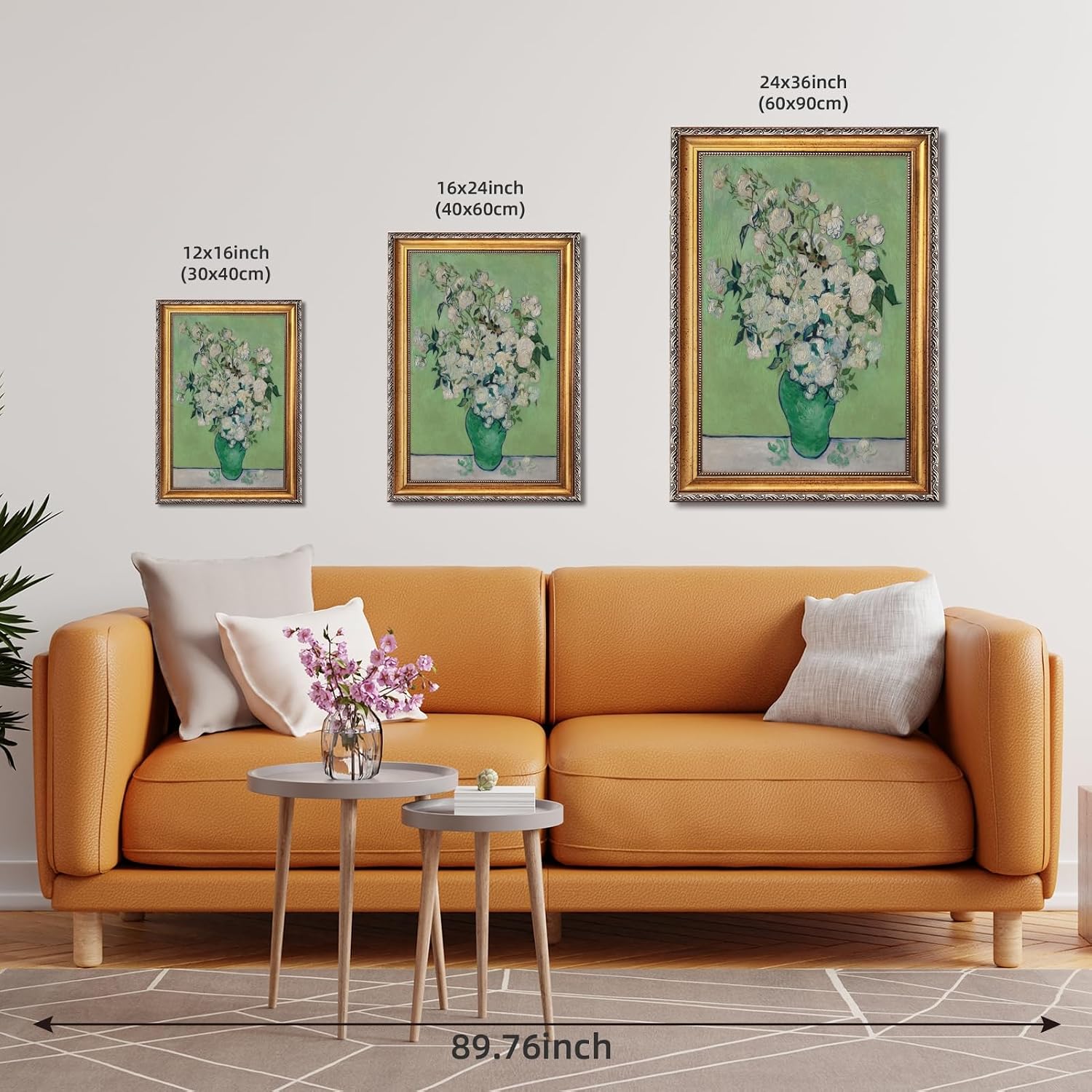 Large Framed Roses By Vincent van Gogh Canvas Wall Art Vintage Floral Still Life Oil Paintings Reproduction Poster Expressive Flower Nature Artwork Print for Rustic Bedroom Decor 24x36inch