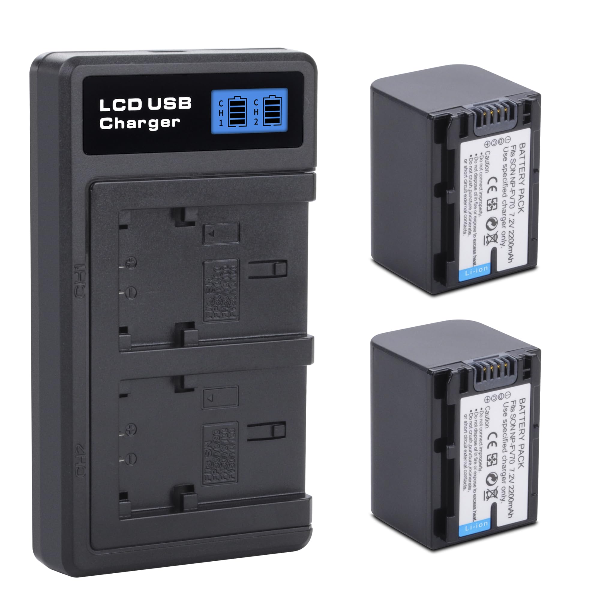 DFTIM 2 Pack NP-FV70 2200mah Battery Compatible for Sony FDR-AX53 FDR-AX700 HDR-CX455/B HDR-CX675/B HDR-CX900 HDR-PJ340 HDR-PJ540 HDR-PJ670/B