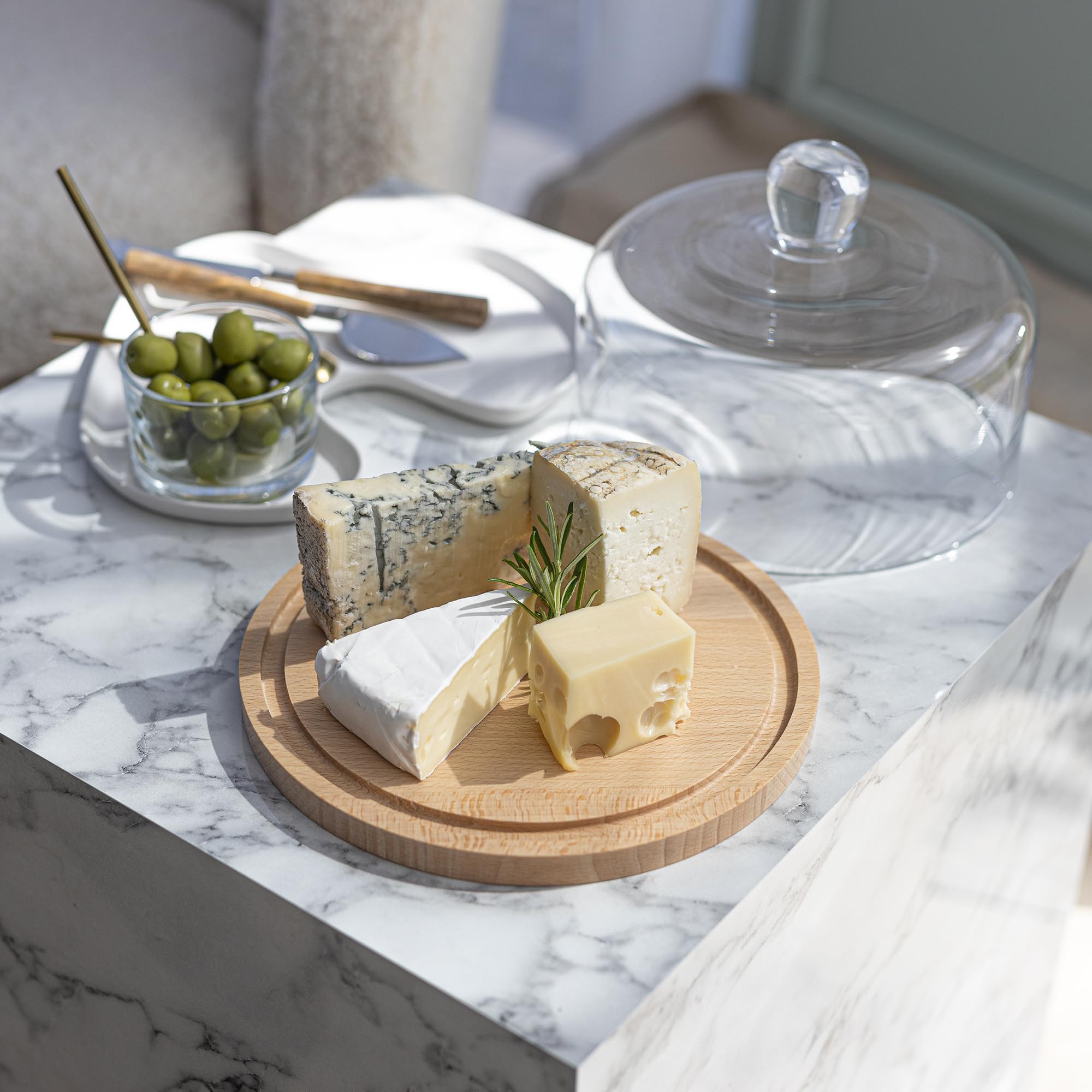 TREND FOR HOME Soporte para Tartas de Madera con Cúpula de Vidrio Hecho a Mano Ø 22 cm A: 16.2 cm Quesera Soporte Tarta Soporte Cupcakes Exhibición De Postres para Aperitivos, Euphoria
