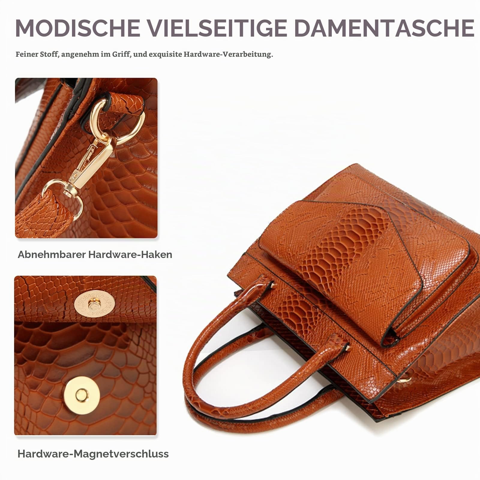 NICOLE & DORIS Damen Handtaschen Krokodil Handtasche Henkeltasche Lackiert Krokodil Top Griff Henkeltasche Schultertaschen