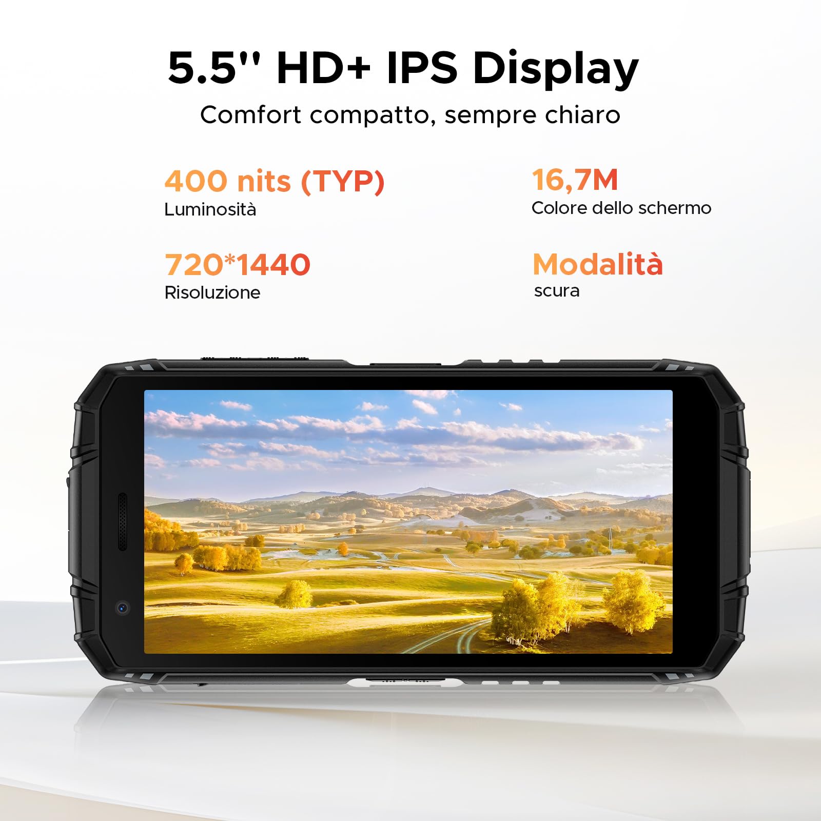 Fire 3 Max Rugged Smartphone Android 15, Doppie Luci Campeggio, UNISOC T7250, 8350mAh Telefono Indistruttibile, 32GB+256GB, 40MP+20MP+8MP Telefono Rugged, Widevine L1/NFC - Grigio