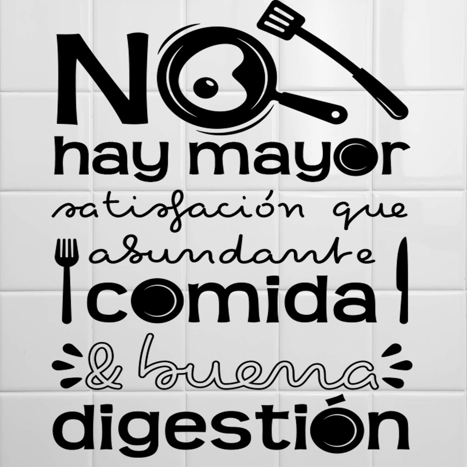 Vinilos de pared decorativo con frase decorativa cocina o restaurante "NO HAY MAYOR SATISFACCIÓN.." Pegatinas decorativas pared. Decoración casa Docliick DC-19146