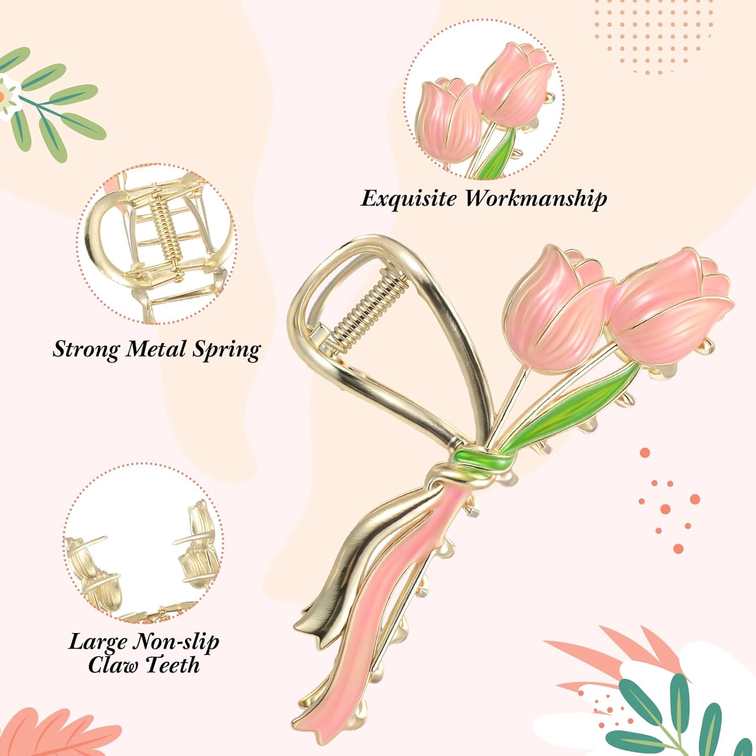 6 Pcs Flower Metal Hair Claw Clips for Women Cute Large Strong Hold Non Slip Clamps Elegant Tulip Lily Butterfly Floral Strawberry Barrettes Claws Accessories for Long Thick Thin Curly Hair - Image 3