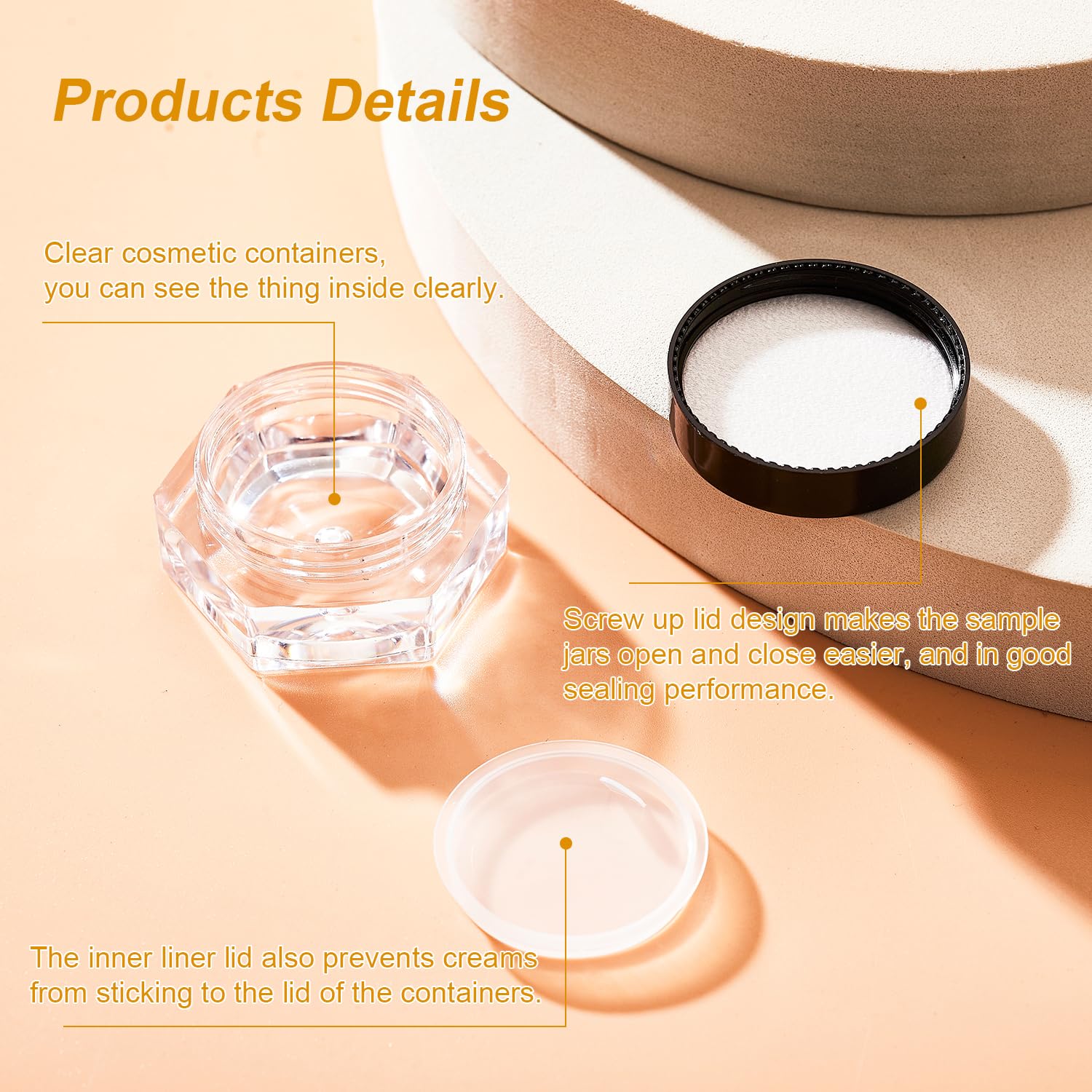CAIYA 6 Pieces 5 ml Empty Cosmetic Containers, Makeup Sample, Transparent Travel Containers with Lids for Cosmetics/Cream/Beads - Image 3