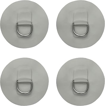 YYST 4 X Stainless Steel D-Ring Pad/Patch for PVC Inflatable Boat Raft Dinghy Kayak - No Glue Included- Instruction Included- Light Grey