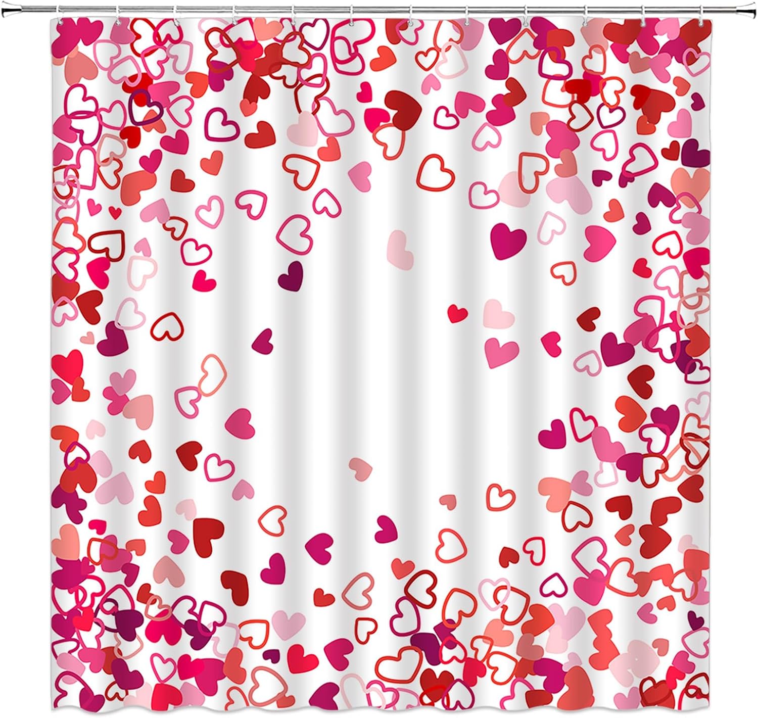 Valentine's Day Shower Curtain Red Pink Love Heart Romantic Sweet Couple Creative Fabric Decorative Bathroom Curtains with Hooks,Red White Pink