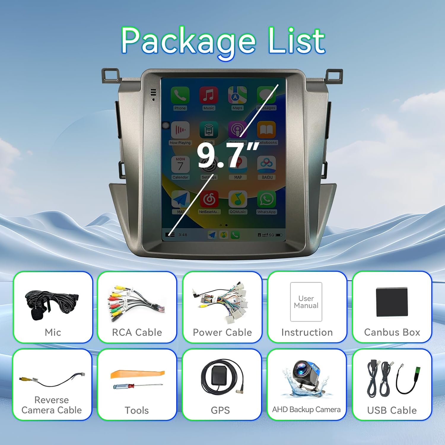 Android 13 Car Stereo Radio Compatible with Toyota RAV4 2013 2014 2015 2016 2017 2018, 4GB+64GB, 9.7 Inch IPS Touchscreen/WiFi/Bluetooth/Wireless Carplay Android Auto/GPS/Mirror Link/AHD Rear Camera