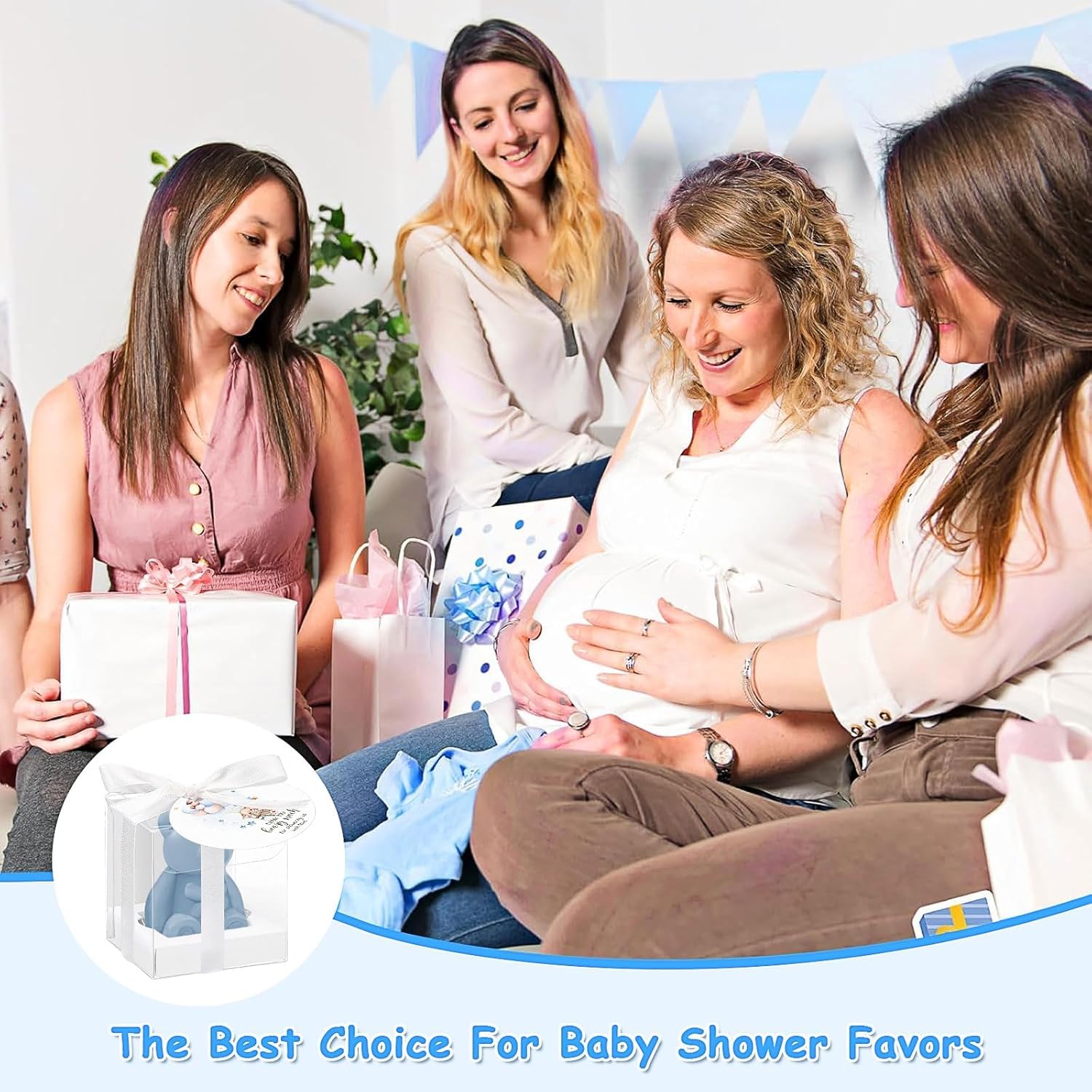 Lot de 36 Souvenirs de Savons Ourson pour Baby Shower avec Cartes de Remerciement et Boîtes pour Décoration, Cadeaux Invités, Fournitures de Mariage (Marron Foncé et Bleu)