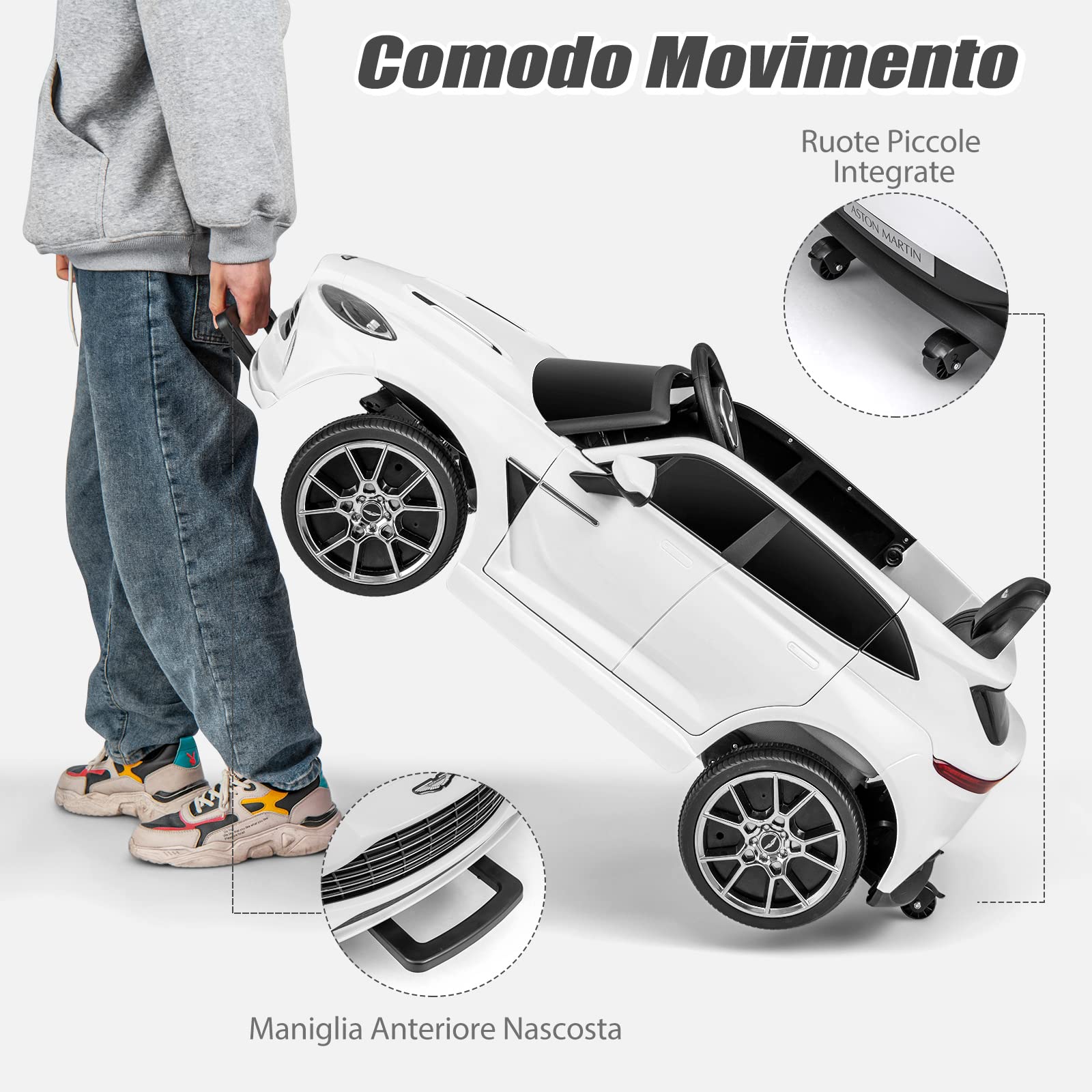 COSTWAY Aston Martin DBX Auto Elettrica per Bambini, 12 V Macchina Elettrica con Telecomando e Luci LED, Partenza Lenta Clacson, Regalo per Bambini 3-8 Anni (Bianco)