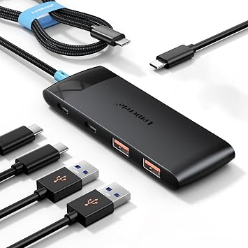USB C Hub with 10Gbps 2 USB 3.2 & 2 USB C 3.2, Charging Port,USB Port Extender for MacBook Pro/Air,Acer Aspire, HP Dell Laptops,iPad Pro, iPhone 15/15 Pro Max,etc.,0.65ft Cable