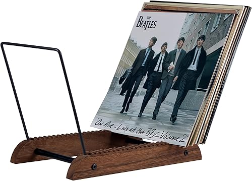 Extra-Large Vinyl Record Storage Holder Modern Album Display Solid Wood Stand with Black Metal Rack Home Decor Organizer for Vinyl Record, Holds up