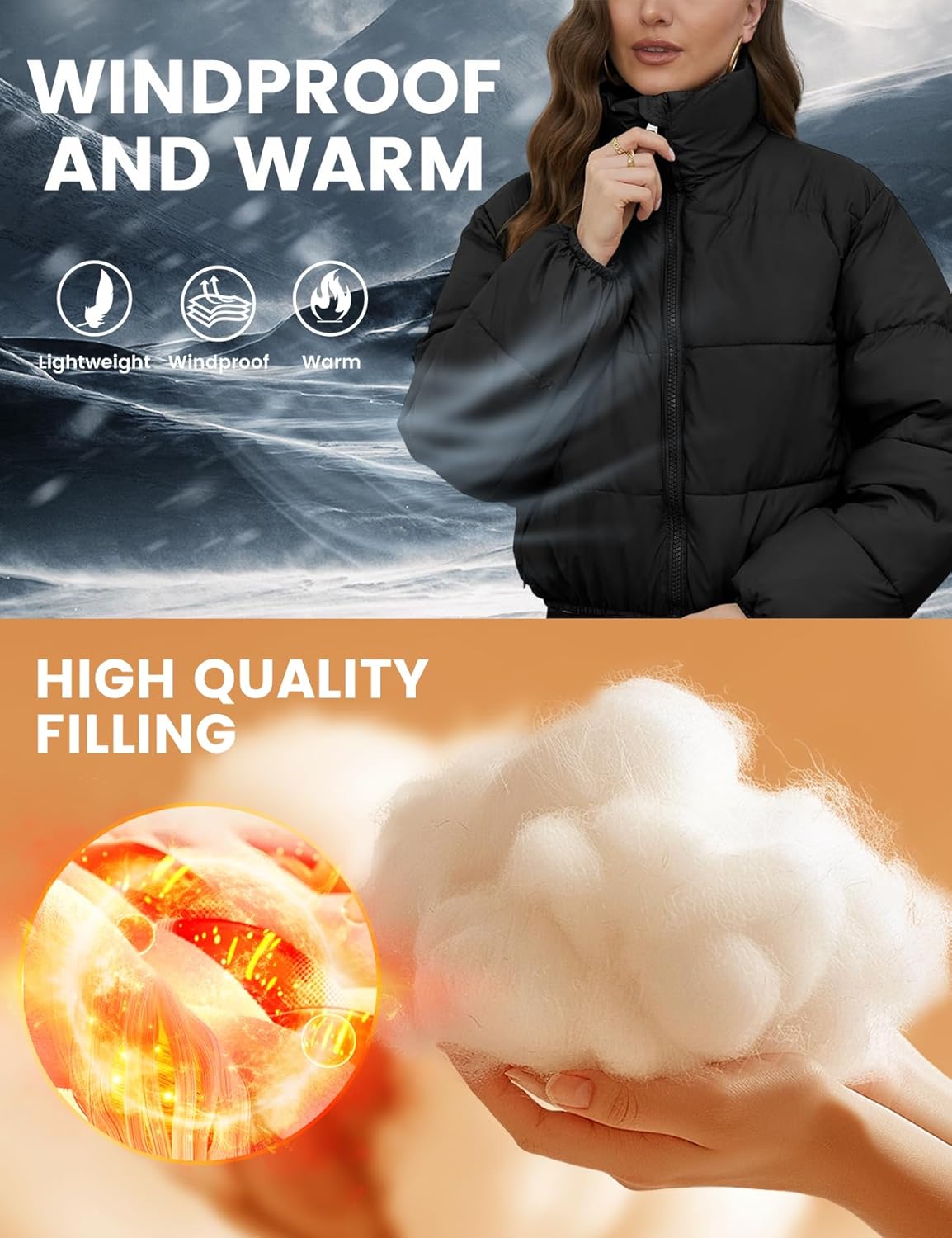 Wyeysyt Women's Cropped Puffer Jacket Winter Quilted Lightweight Short Outerwear Jacket with Pockets - Image 2
