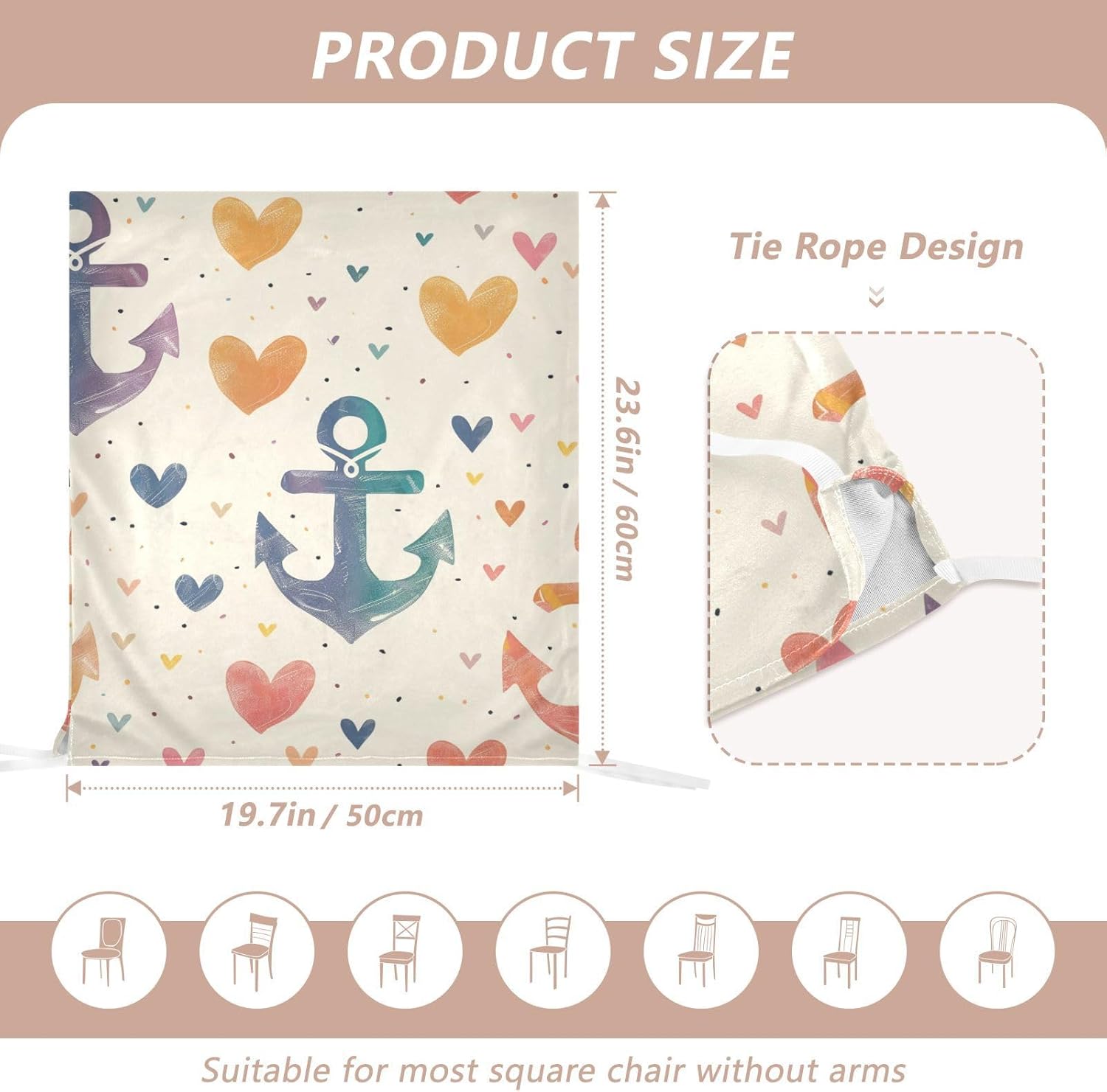 ALAZA Rainbow Hearts Anchor Chair Back Cover Set of 6, Washable Reusable Removable Chair Slipcovers Decorative Chair Cover for Home Kitchen Wedding Party
