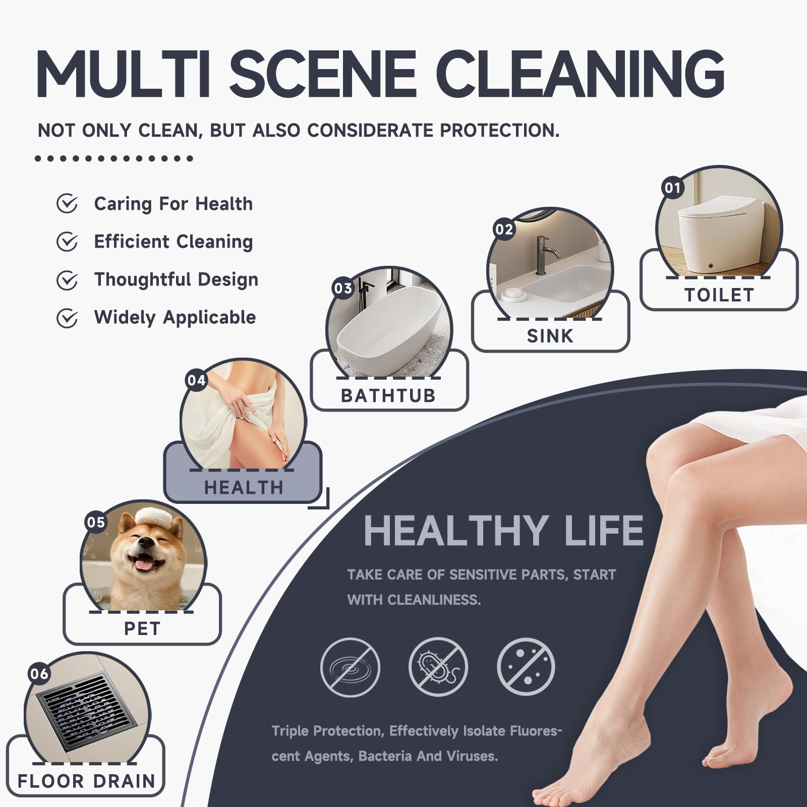 Ducha higienica para wc,Ducha bidé de modo dual,Diseño multifuncional tres en uno,Juego de ducha bidé de mano para baño blanco,Con soporte y manguera de 1,2m,Para limpieza del baño