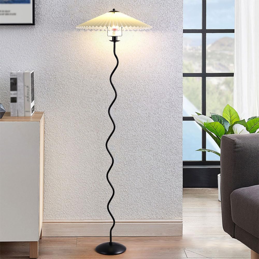 Lampe verticale salon avec poteau ondulé moderne et abat-jour parapluie