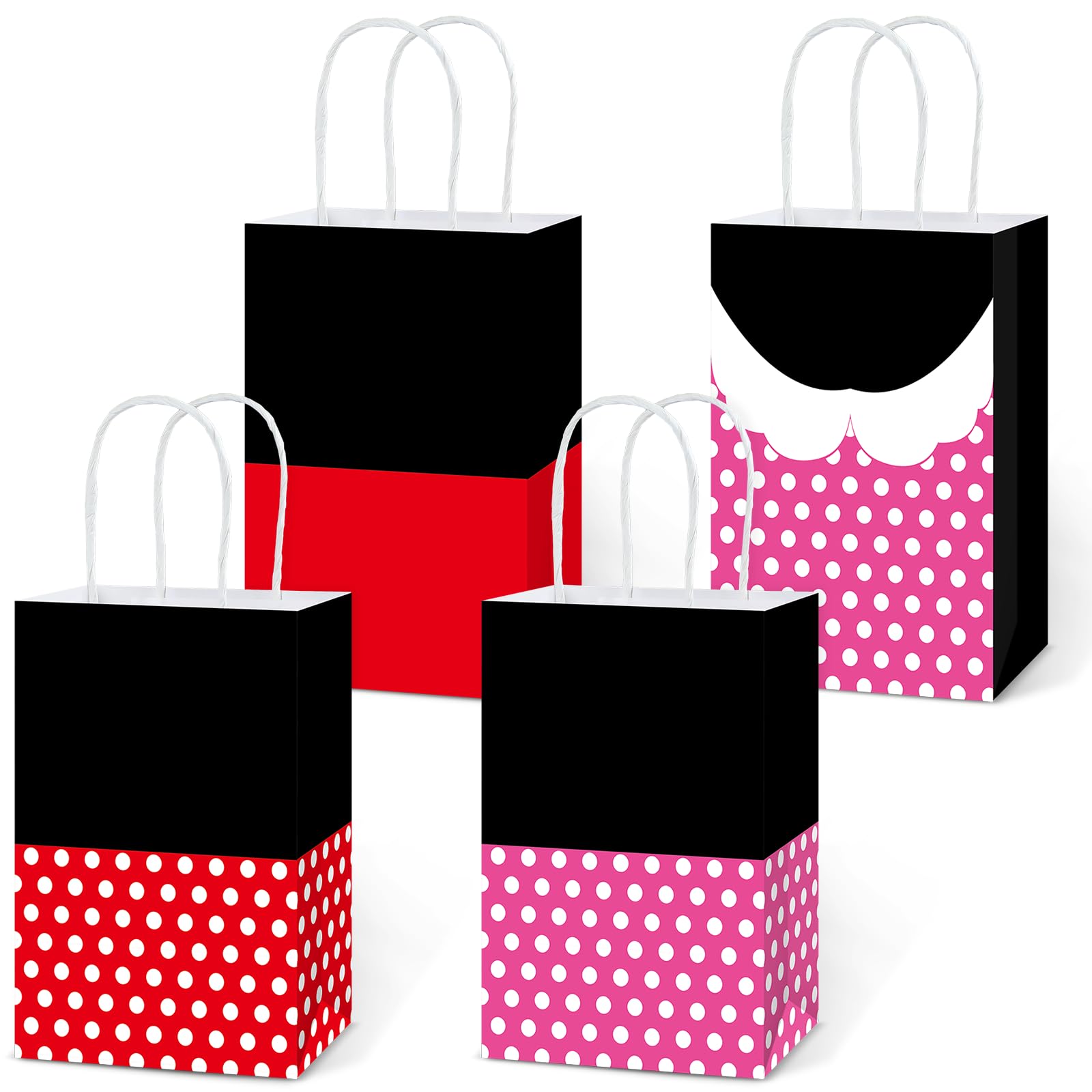 Afniimyapt 12Pcs Red Mouse Party Favor Goodie Bags with Handle Cartoon Mouse Theme Paper Treat Bags Pink Red Polka Dot Candy Gift Packing Supplies for Cartoon Themed Birthday Party Bridal Decorations