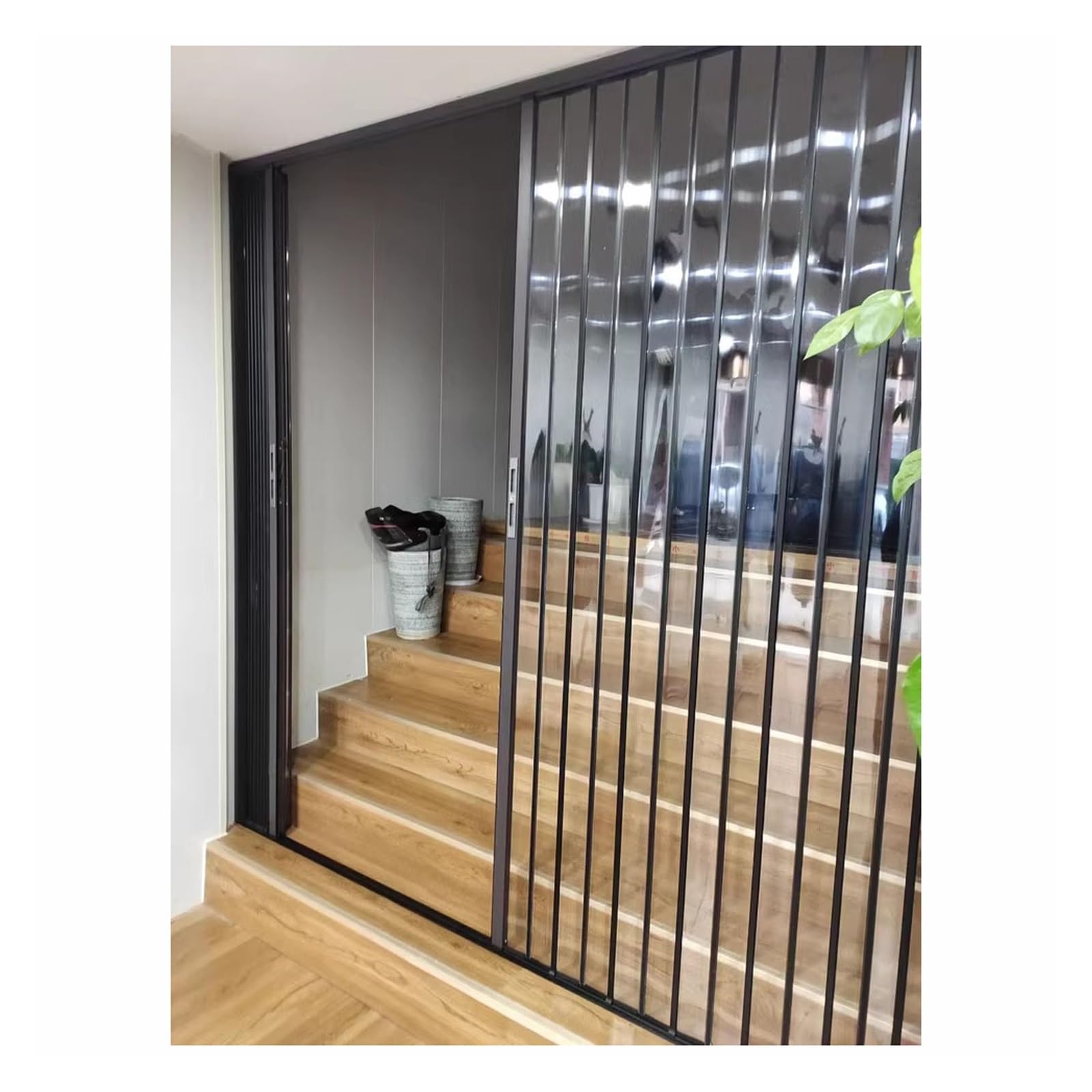 Invisible Folding Doors Accordion Room Divider Magnetic Locking Sliding Partition Acrylic Panel Separator for Indoor Use Ideal for Stairs Balcony & Living Room (105 x 200 cm)