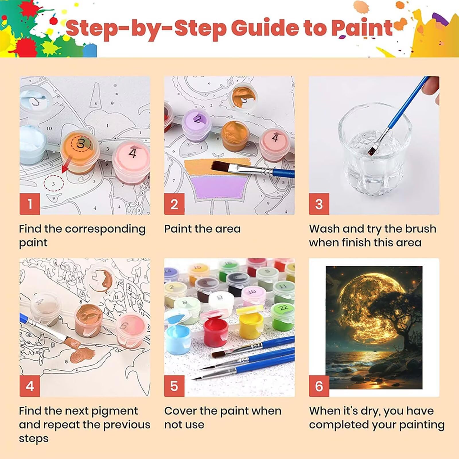 KUEGDUNG Spiaggia Dipingere con i Numeri Adulti con Telaio, Paint by Numbers Paesaggio, DIY Dipingere con i Numeri Kit con 3 Pennelli e Vernice Acrilica, Decorazione Casa, Regalo Donna 70x95cm A-1136