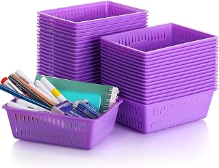 Sherr 36 Pack Classroom Storage Baskets Small Plastic Baskets, Purple