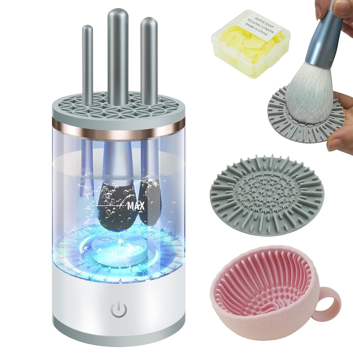 Pinselreiniger Make Up White【7000 U/min Motor – Leistungsstarke Tiefenreinigung】【Geeignet für alle Pinselarten】Leicht Zu Edienen Make Up Brush Cleaner Transparente Farbe, USB Betriebenea