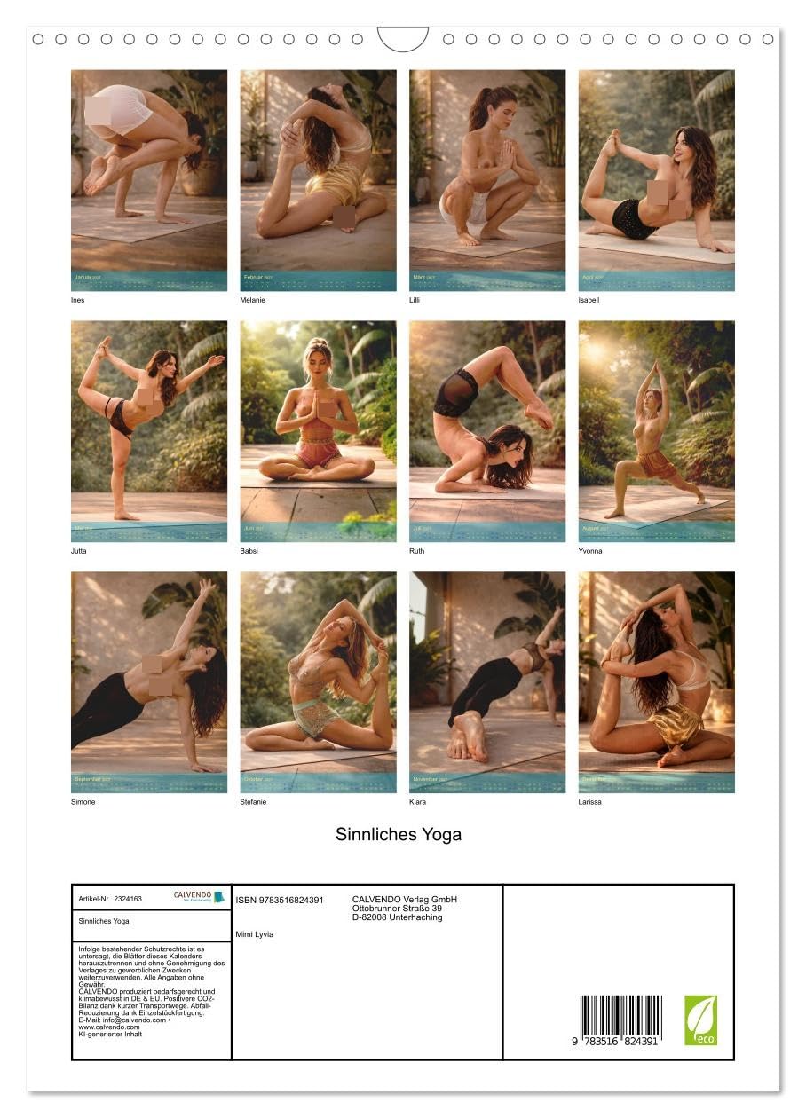 Sinnliches Yoga (Wandkalender 2027 DIN A3 hoch), CALVENDO Monatskalender: Verführerische Pin-Ups in erotischen Yoga-Posen (CALVENDO Erotik)