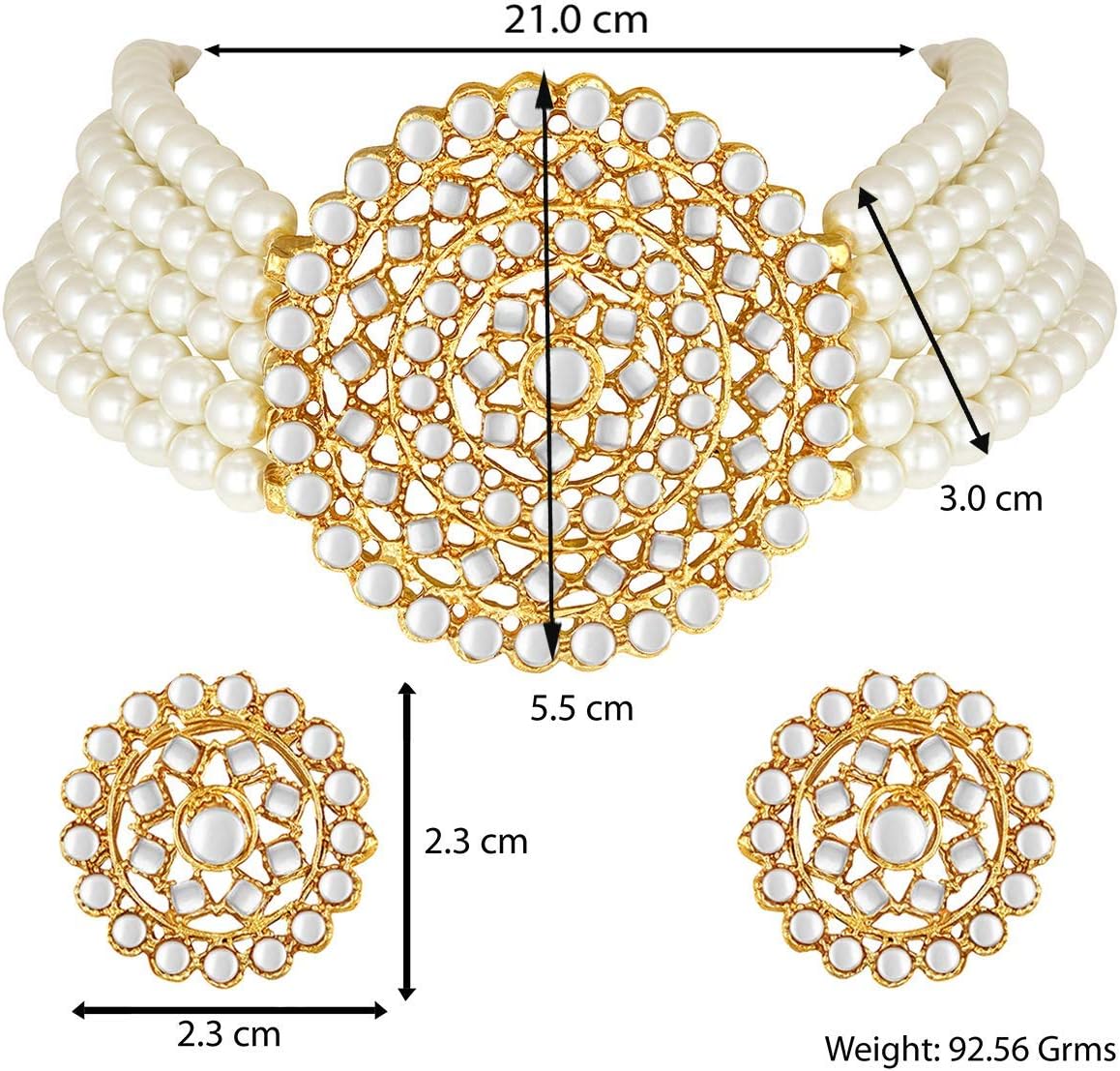 Aheli Pearl Diamond Choker Necklace & Round Earrings Gift for Women Indian Traditional Bollywood Fashion Bharatanatyam jewellery set