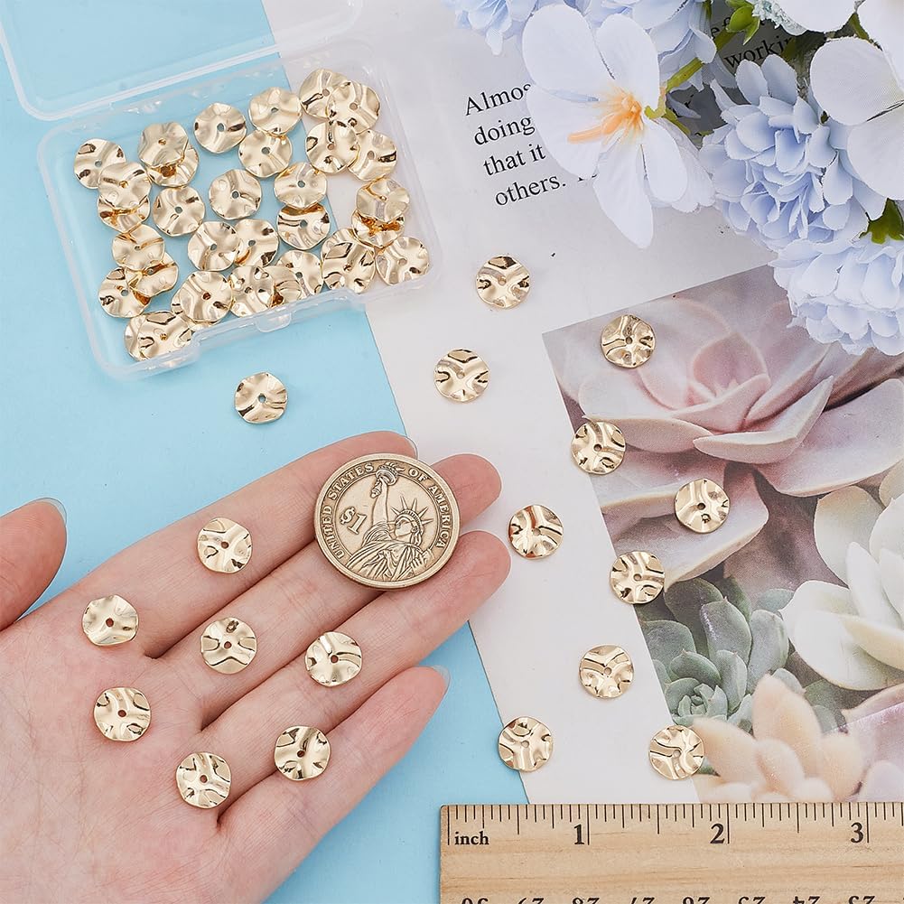 PH PandaHall 50pcs 18K Gold Plated Spacer Beads, 10mm Brass Wavy Disc Beads Flat Round Loose Bead Metal Heishi Bead Spacers for Stackable Necklace Bracelet Earring Summer Jewelry Making DIY Crafts - Image 3