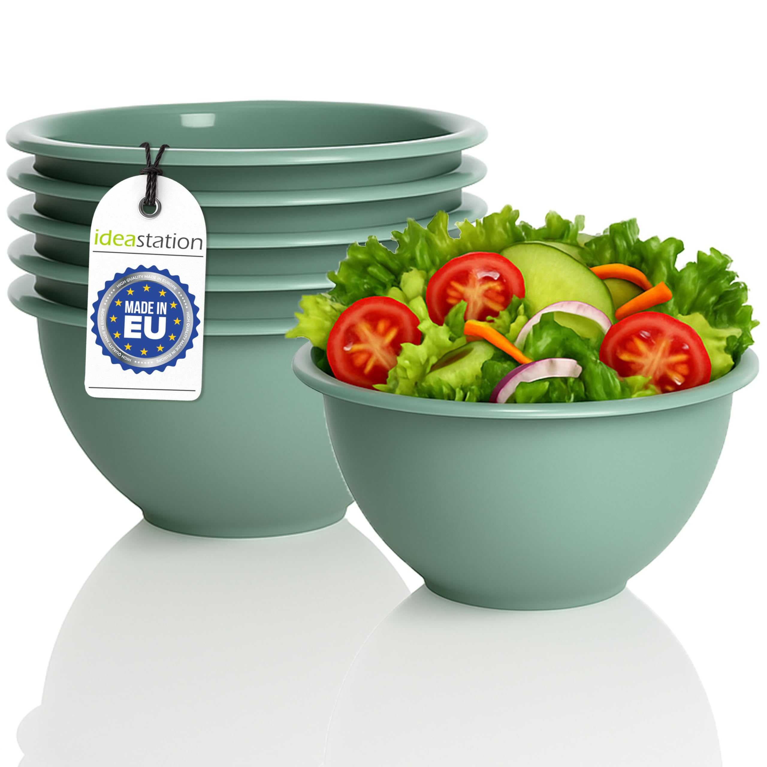 idea-station NEO Plastic Bowls, Pack of 6, 16 cm / 650 ml, Green-Grey Matte, Shatterproof Cereal Bowls or Salad Bowls, Perfect Mixing Bowl or Dip Bowls — image 1