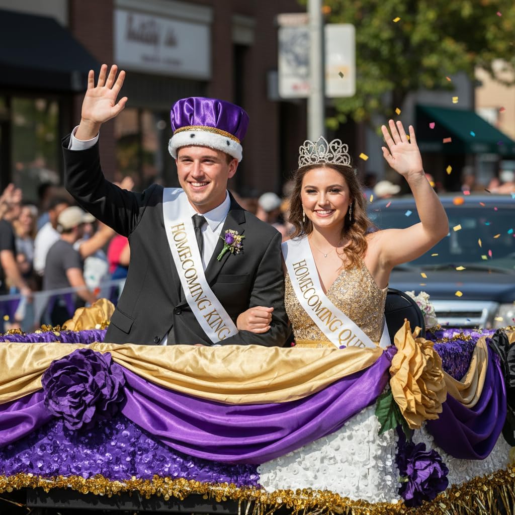 Anderson's Prom & Homecoming Royalty Set, Gold Tiara & Satin Crown with Faux Fur Trim, King & Queen Coronation Accessories