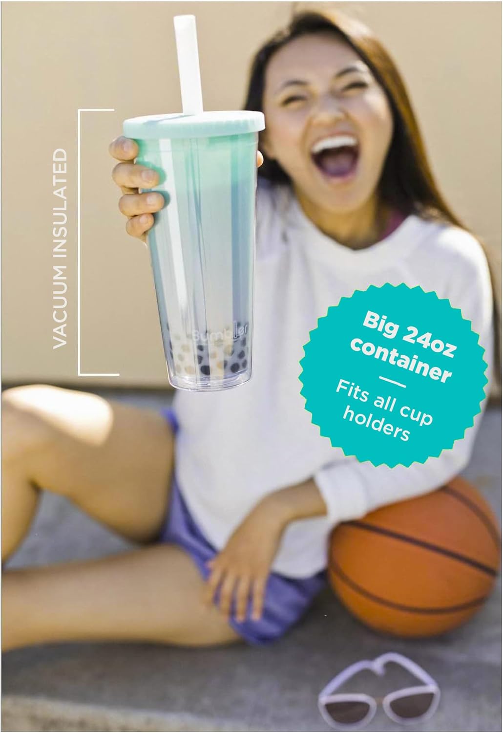 Bumbler 24oz Large Reusable Portable Eco-Friendly Tumbler | Drinking Cup with Wide Soft Tip Straw, Aesthetic Leak-Proof Lid – for Boba Tea, Smoothies, Iced Coffee, Hot or Cold Drinks – Lavender - Image 8