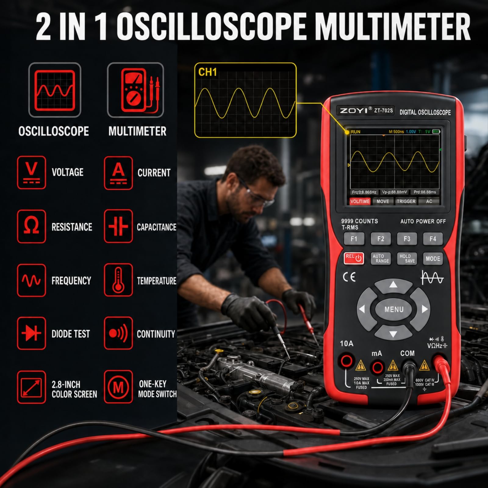 ZOTEK 702S Oscilloscope Multimeter - 2-in-1 Repair Tool -2