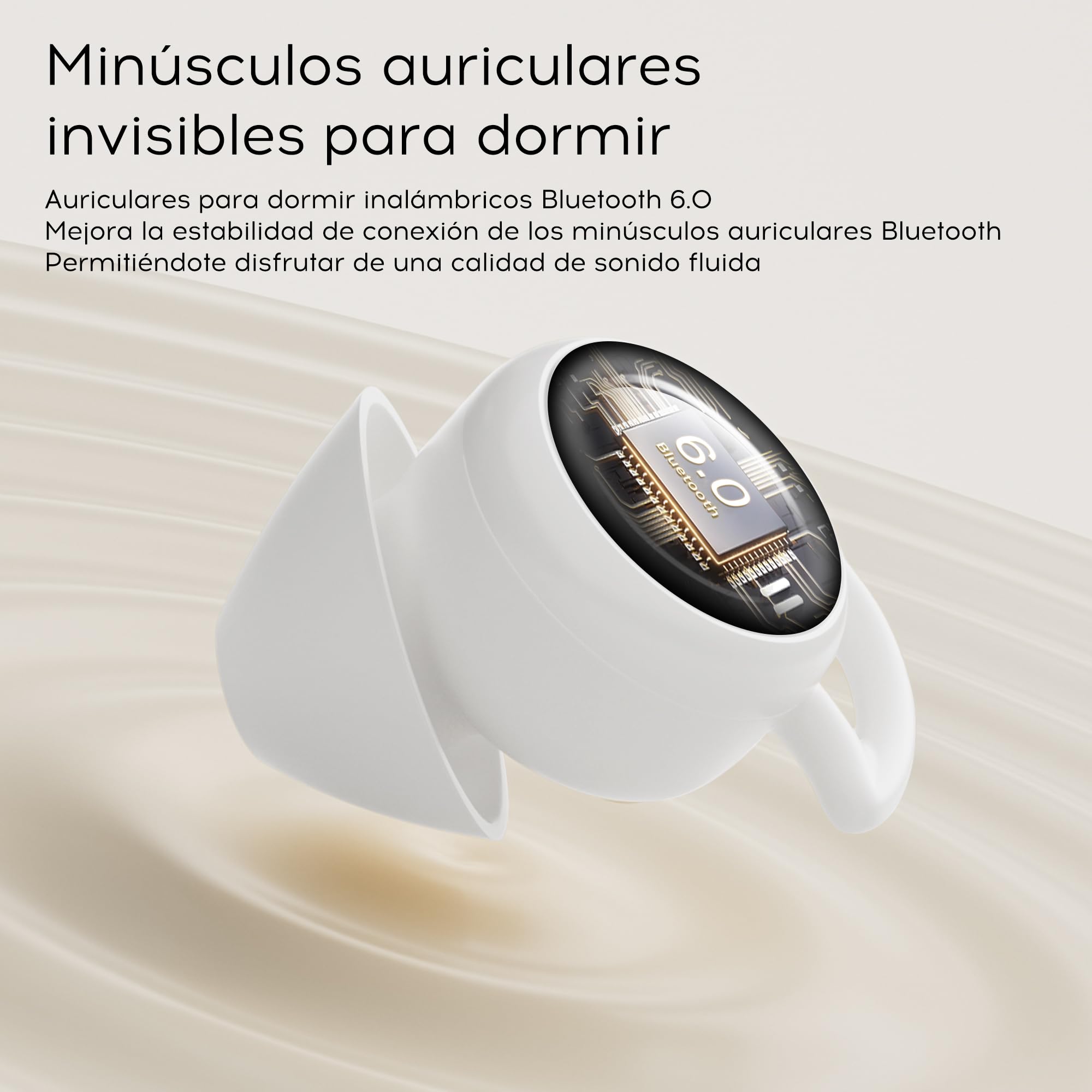 Auriculares para Dormir, Mini Auriculares para Dormir, inalámbricos Bluetooth 6.0, Silicona líquida, para Dormir de Lado, indicador de Potencia para Entrenar, Trabajar, Viajar(Blanquecino)