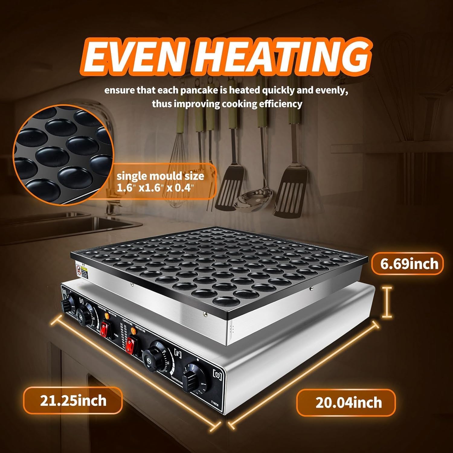 100pcs Electric Commercial Large Waffle Maker, Non-Stick Round Dutch Muffin Maker, Perfect for Breakfast Afternoon Tea with 2 Thermostats & 2 Timers, 1700W