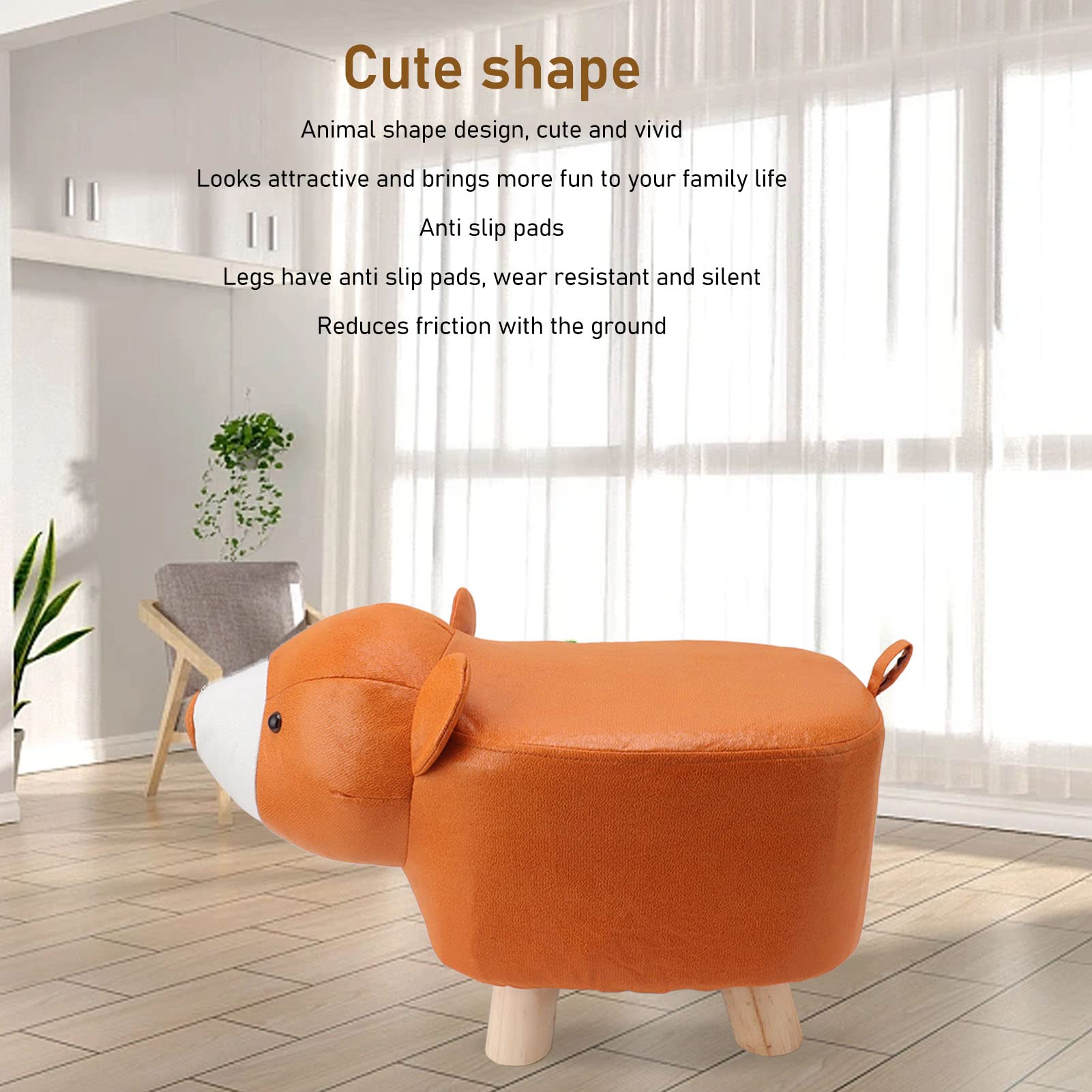 Jectse Cute Animal Footstool with Soft Padded Cushion, Prevent Slip Feet, Small Footrest Stools for Kids, Adults, Wooden, Multi Purpose (Bear)
