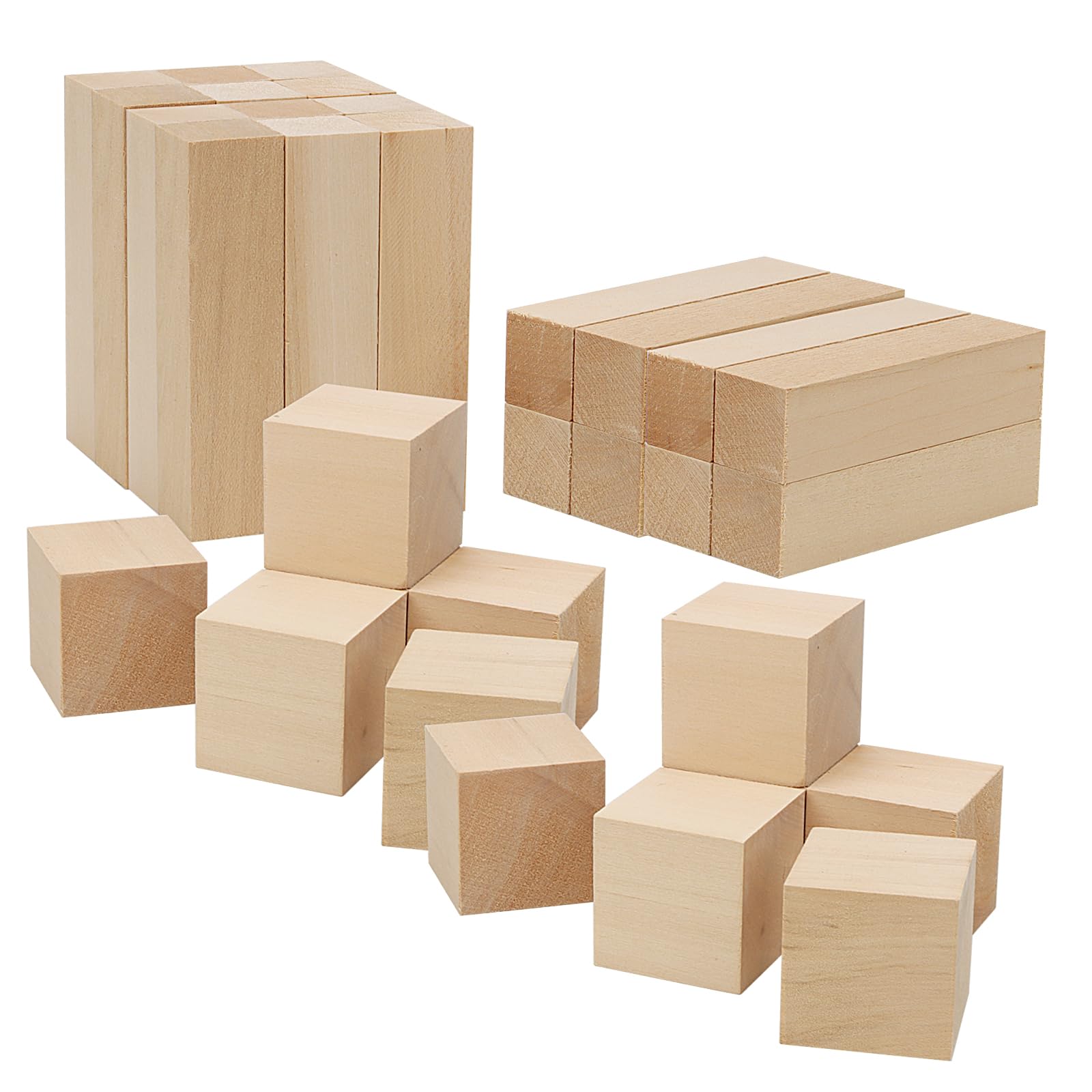 MANCHAP 32 PCS Natural Wooden Carving Blocks - 2 Size, Unfinished Basswood Blocks for DIY Crafts