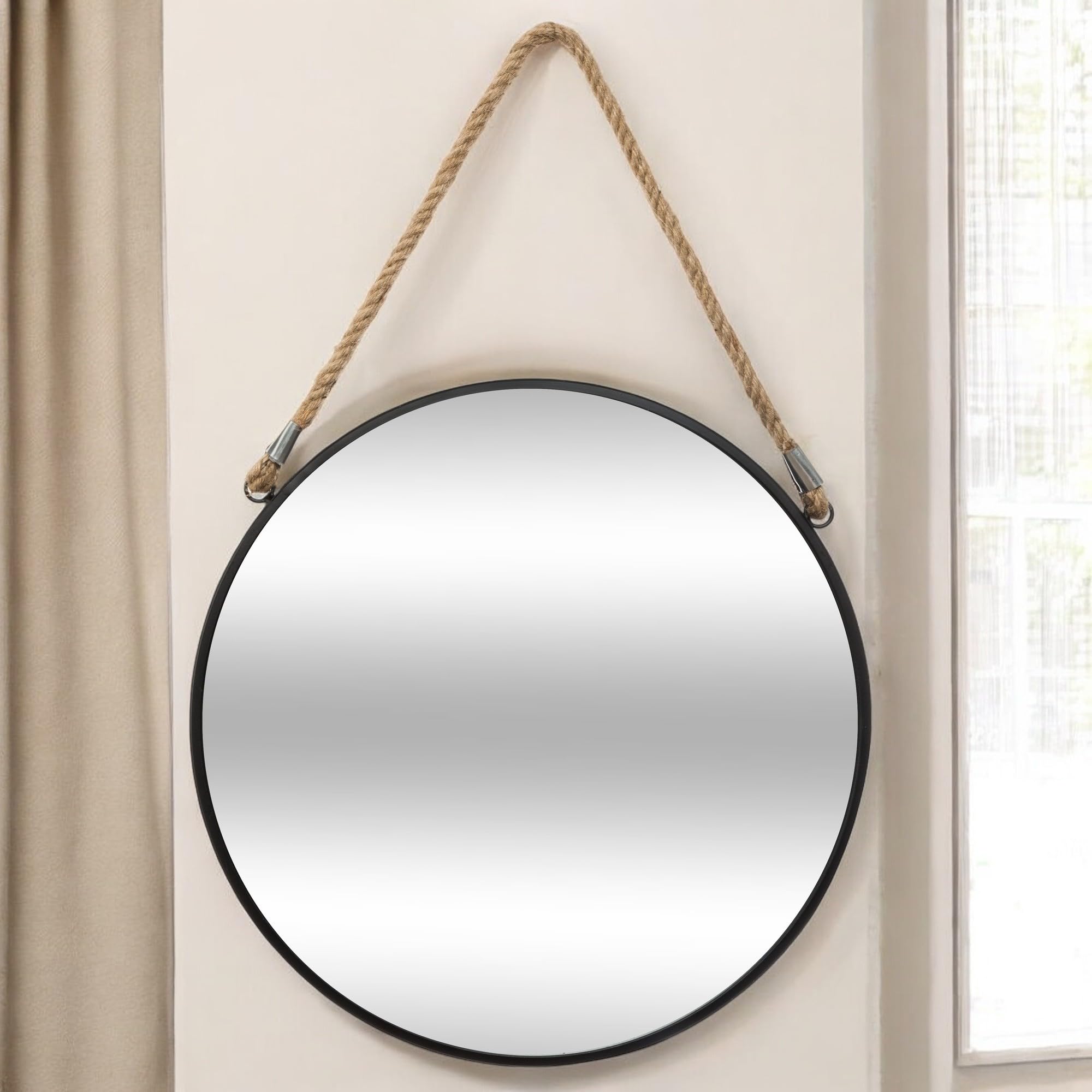 WELL HOME MOBILIARIO & DECORACIÓN Specchio rotondo con corda, in metallo|D. 55 cm
