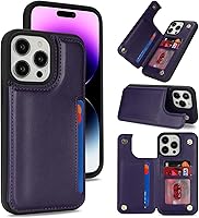 Vista 14 de iCoverCase Funda protectora de piel sintética compatible con iPhone 14 Pro Max con soporte para tarjetas, funda tipo cartera para mujeres y hombres