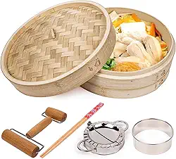 Bolinho de vapor de bambu cesta de vapor de bambu natural de 10 polegadas vaporizador de alimentos vegetais para cozinhar - cesta de panela de vapor para dim sum bolinhos pães frutos