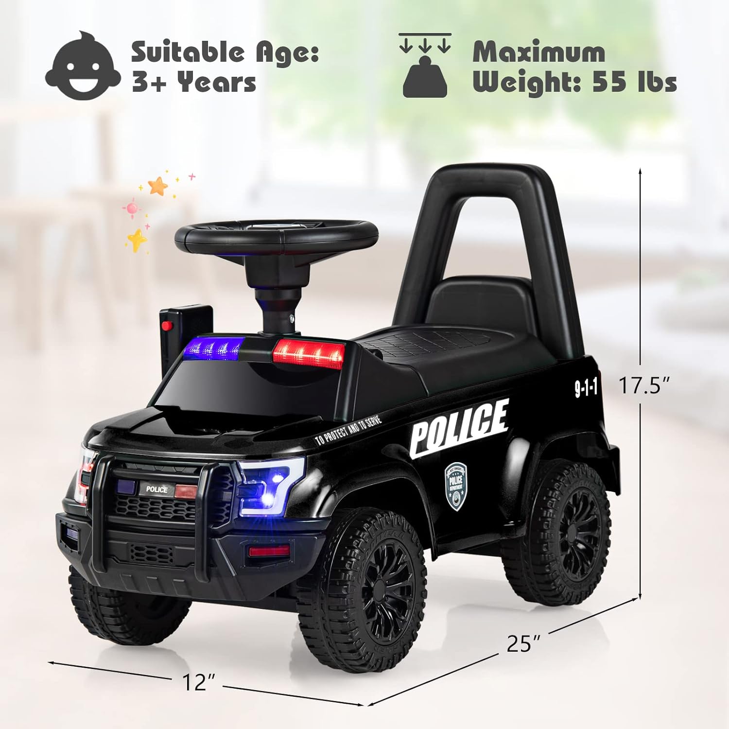 Olakids Police Car dimensions and age recommendation