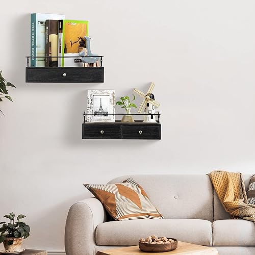 Miniatura 4 de dreampossible Estantes flotantes para almacenamiento en la pared, estante de baño montado en la pared con cajones, juego de 2, estantes de pared de