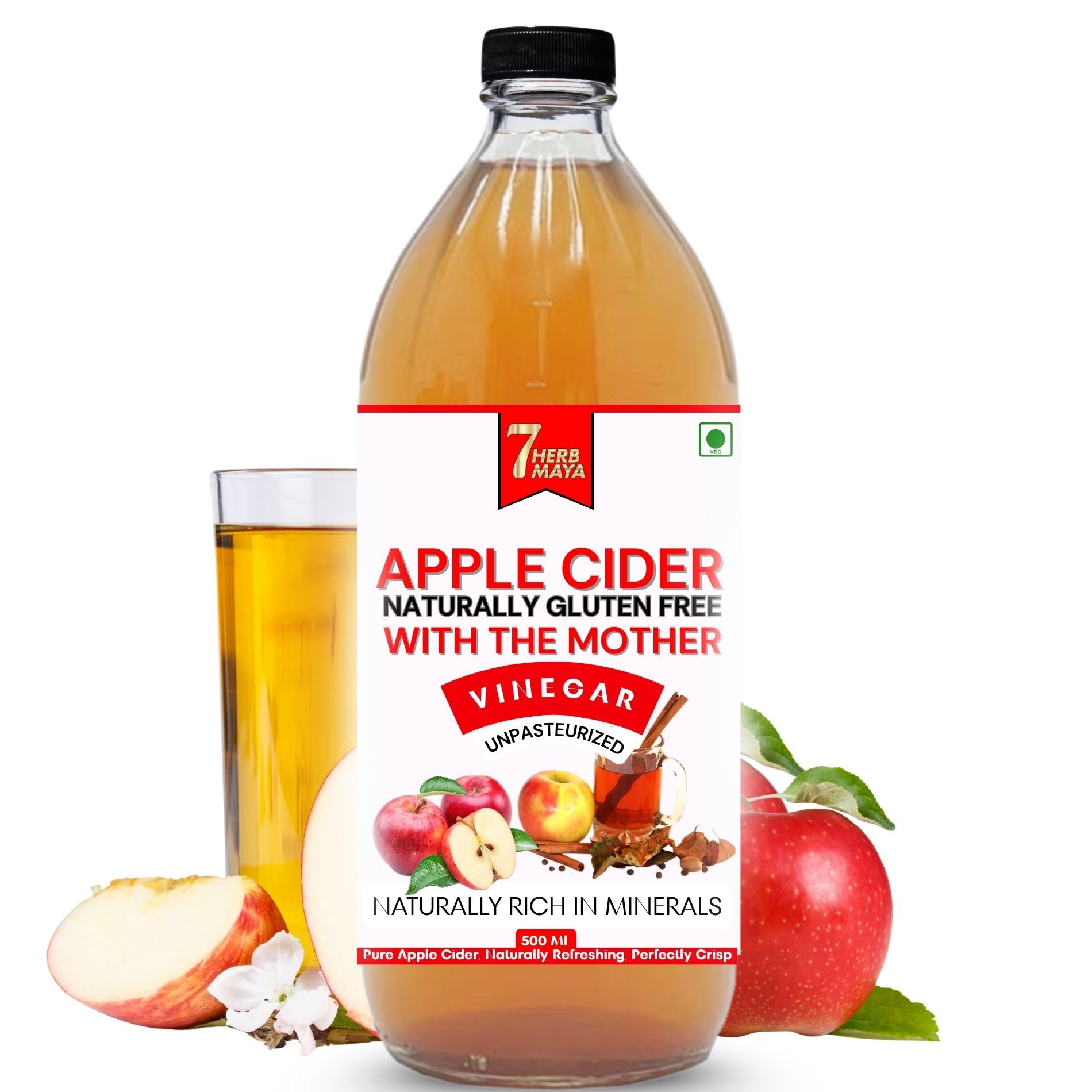 7HerbMaya Organic Apple Cider Vinegar with Mother | Raw & Unfiltered | Naturally Fermented from Himalayan Apples | Keto-Friendly Vinegar | No Sugar or Preservatives (500 Ml)