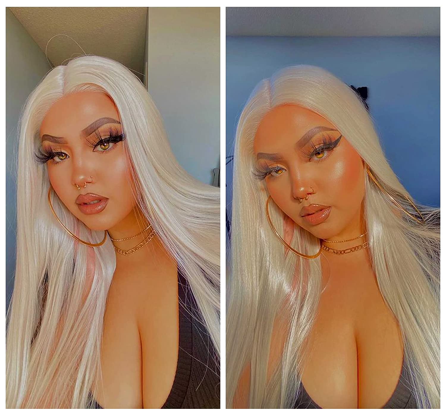 Sapphirewigs Platinum gris largo recto peluca para mujeres pelucas