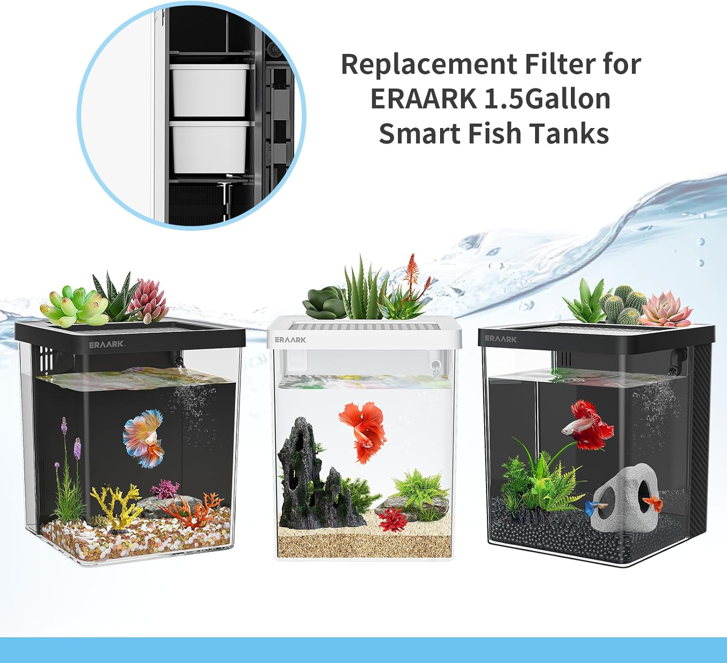 ERAARK Filter Media Replacement Physical Filter cartridges Smart Fish Tank 4-Pack (4pack Physical Filter)