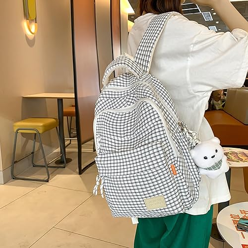 Miniatura 2 de Qyrno Mochila a cuadros Kawaii con bonitos accesorios, linda mochila estética, mochila de bricolaje, 2-negro, Mochilas de mochila
