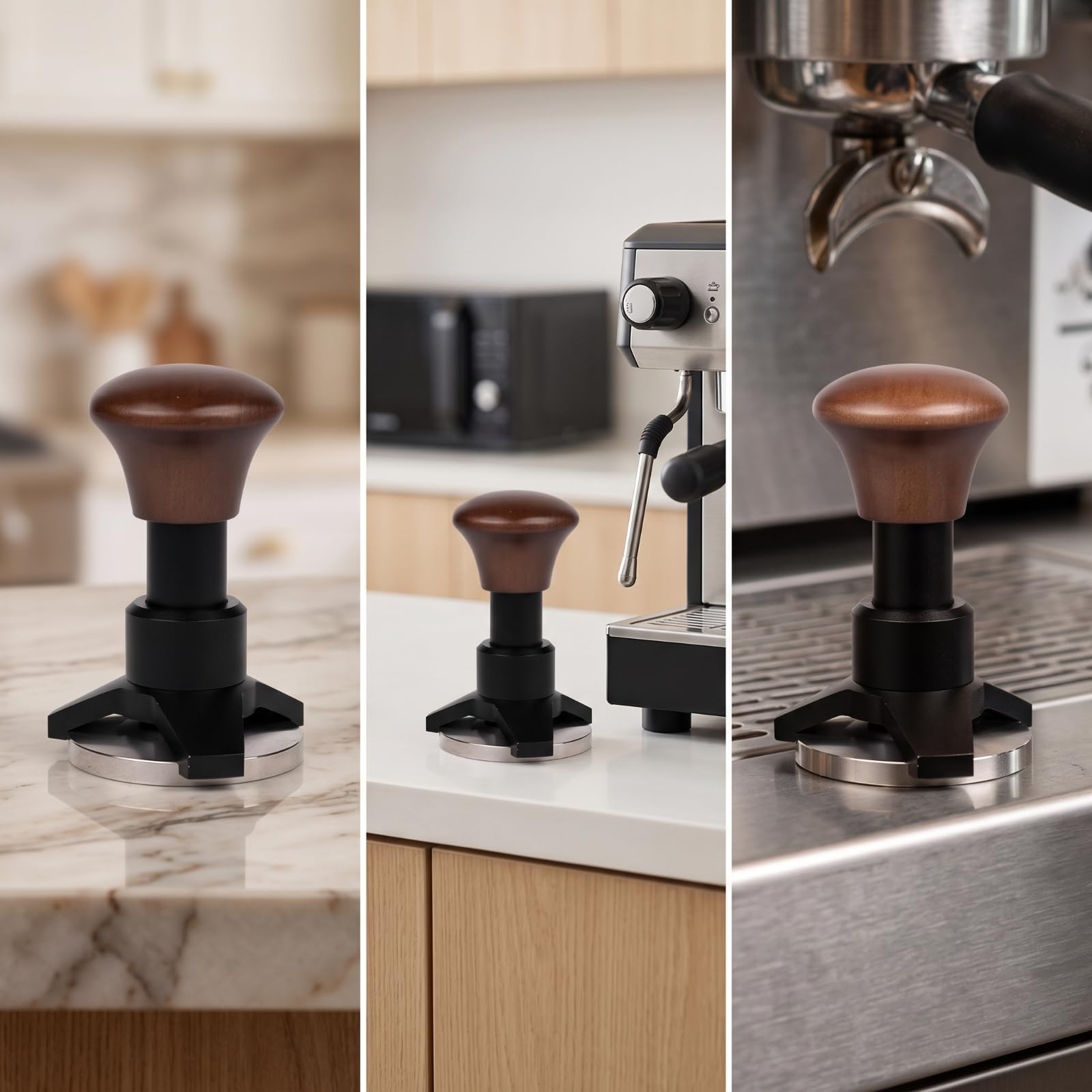 Pressino per Ergonomico | Uniforme, Pressacaffè con Manico in Legno, Professionale, Pressacaffè con Base in Acciaio Inox, per, 53MM