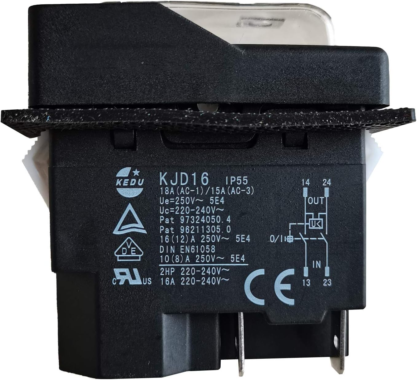 KEDU KJD16 Electromagnetic Switch with Power-Off and Voltage Protection Pushbutton Switches for Industrial Machine Tool Equipment AC 220-240V 16A 2HP 16(12) A 10(8) A 250V 5E4 IP55 (KJD16-4Pins)