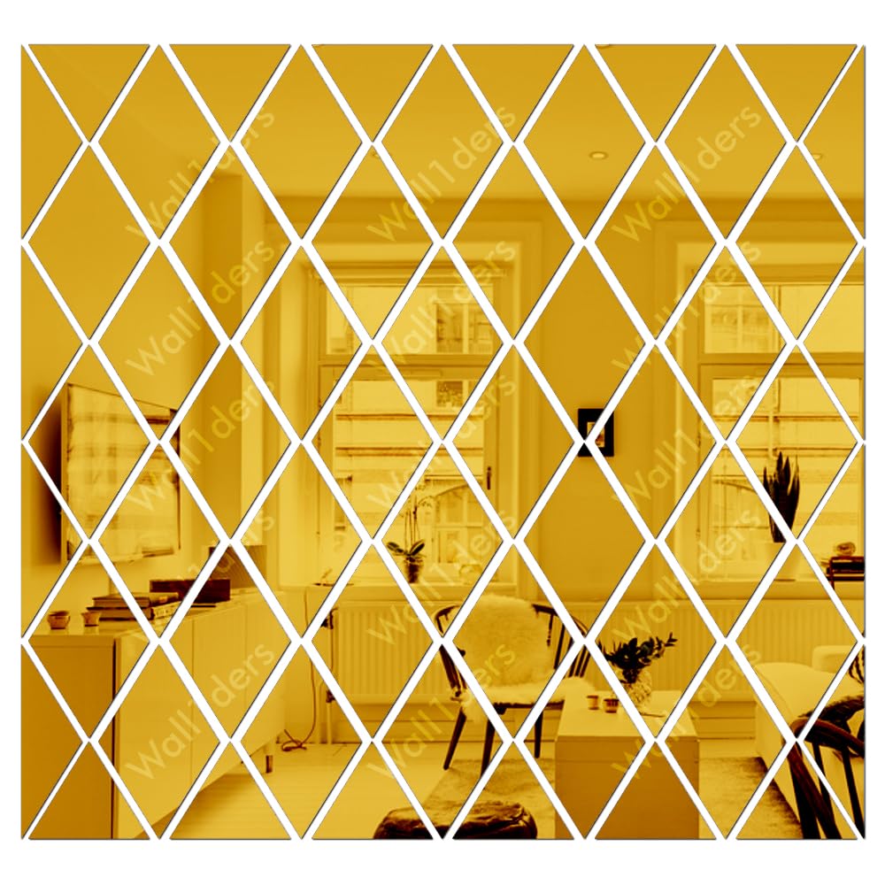 Wall1ders Rhombus Pattern 58 Pcs DIY Mirror Stickers for Wall, Acrylic