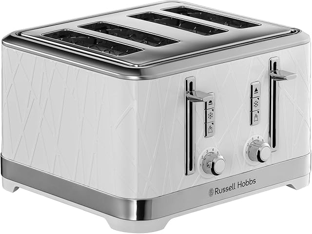 Russell  Hobbs 28100 Structure Toaster, 4 Slice - Contemporary Design Featuring Lift and Look with Frozen, Cancel and Reheat Settings, White