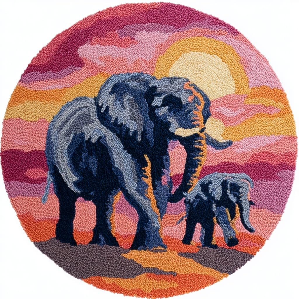 kitphoenix Round DIY Latch Hook Rug Kits Elephant 20X20Inch (50X50Cm) Easy for Beginners Round Carpet Crochet Yarn Craft Large Rug Hook and Latch Tapestry for Home Decor